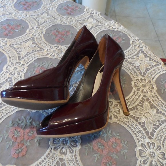 Christian Dior Dark Burgundy Patent Leather Peep Toe Pumps Size 7.5M - Picture 4 of 15